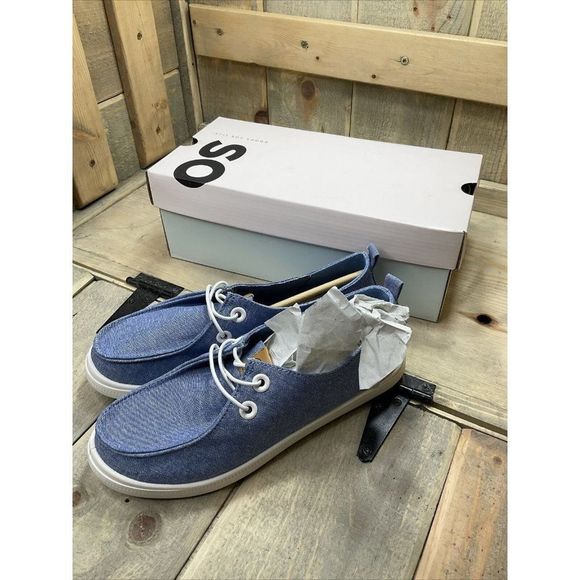 So Edenn Women's Moc Toe Slip-On Sneakers Blue White US 6.5 Chambray - Picture 1 of 10